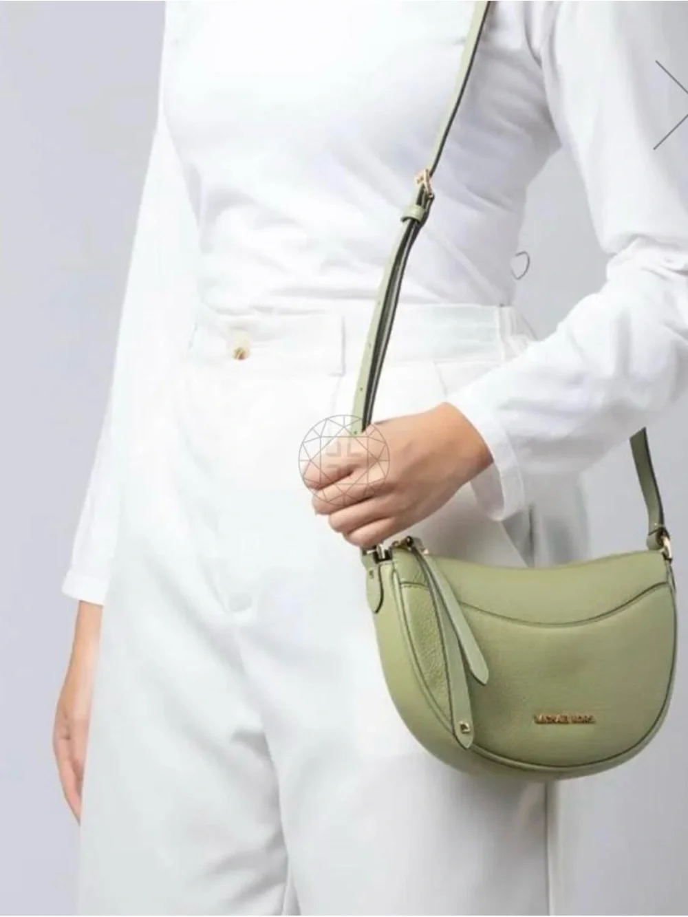 Michael Kors Olive Green Pebbled Leather Crescent Crossbody